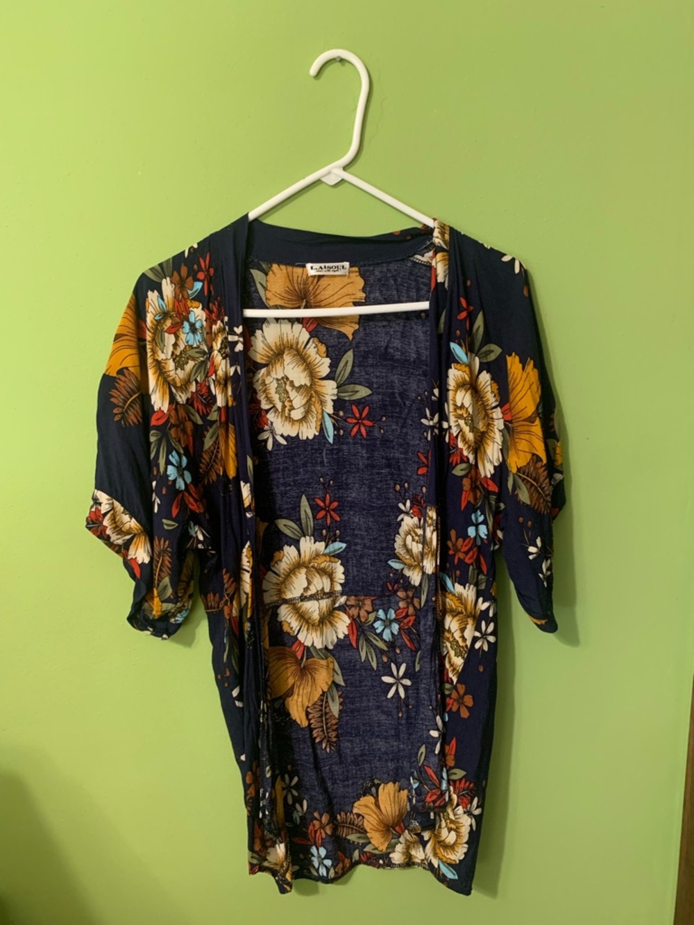 Floral Open-Front Women's Cardigan - Navy